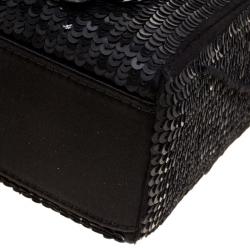 Pre Owned Dior Black Sequin and Satin Mini Lady Dior Tote