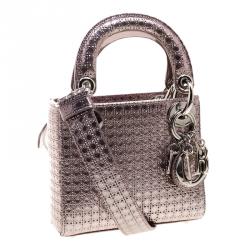 مملوكة مسبقًا Dior Metallic Pink Leather Micro Lady Dior Tote