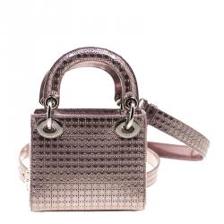 مملوكة مسبقًا Dior Metallic Pink Leather Micro Lady Dior Tote