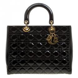 Pre Owned Dior Black Patent Leather Large Lady Dior Tote