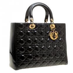 Pre Owned Dior Black Patent Leather Large Lady Dior Tote