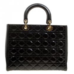 Pre Owned Dior Black Patent Leather Large Lady Dior Tote