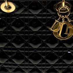 Pre Owned Dior Black Patent Leather Large Lady Dior Tote