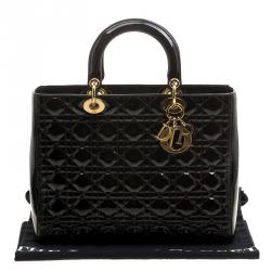 Pre Owned Dior Black Patent Leather Large Lady Dior Tote