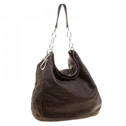 Pre Owned Dior Brown Cannage Soft Leather Large Hobo