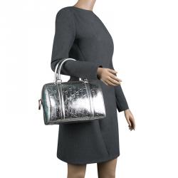 Christian Dior Metallic Silver Oblique Monogram Leather Boston Bag