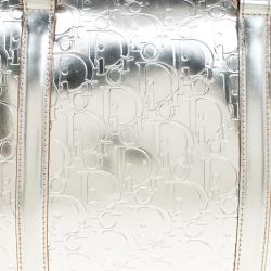 Christian Dior Metallic Silver Oblique Monogram Leather Boston Bag