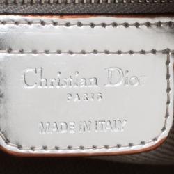 Christian Dior Metallic Silver Oblique Monogram Leather Boston Bag
