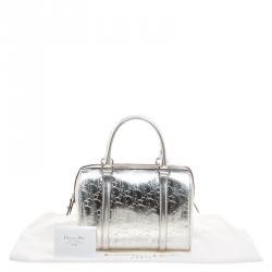 Christian Dior Metallic Silver Oblique Monogram Leather Boston Bag