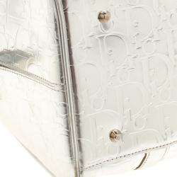 Christian Dior Metallic Silver Oblique Monogram Leather Boston Bag