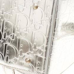 Christian Dior Metallic Silver Oblique Monogram Leather Boston Bag