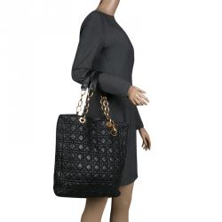 مملوكة مسبقًا Dior Black Cannage Leather Soft Lady Dior Shopping Tote