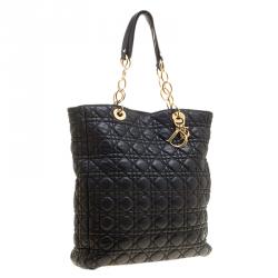 مملوكة مسبقًا Dior Black Cannage Leather Soft Lady Dior Shopping Tote