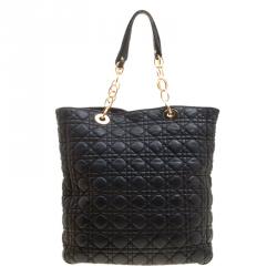 مملوكة مسبقًا Dior Black Cannage Leather Soft Lady Dior Shopping Tote