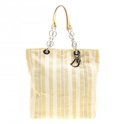Pre Owned Dior Cream Woven Soft Leather Large Shopping Tote