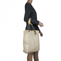 Pre Owned Dior Cream Woven Soft Leather Large Shopping Tote