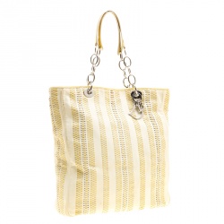 Pre Owned Dior Cream Woven Soft Leather Large Shopping Tote