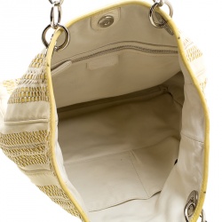 Pre Owned Dior Cream Woven Soft Leather Large Shopping Tote