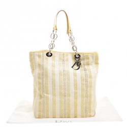 Pre Owned Dior Cream Woven Soft Leather Large Shopping Tote
