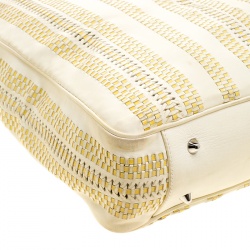 Pre Owned Dior Cream Woven Soft Leather Large Shopping Tote