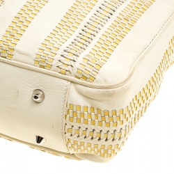 Pre Owned Dior Cream Woven Soft Leather Large Shopping Tote