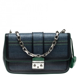 Pre Owned Dior Blue/Green Raffia and Leather Miss Dior Medium Flap Bag