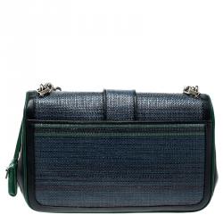 Pre Owned Dior Blue/Green Raffia and Leather Miss Dior Medium Flap Bag