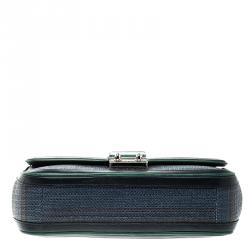 Pre Owned Dior Blue/Green Raffia and Leather Miss Dior Medium Flap Bag