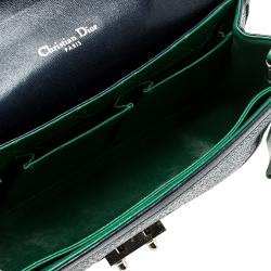 Pre Owned Dior Blue/Green Raffia and Leather Miss Dior Medium Flap Bag