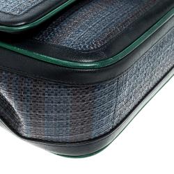 Pre Owned Dior Blue/Green Raffia and Leather Miss Dior Medium Flap Bag