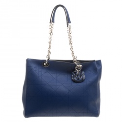 Pre Owned Dior Blue Cannage Leather Large Shopping Tote