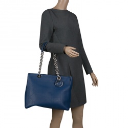 Pre Owned Dior Blue Cannage Leather Large Shopping Tote