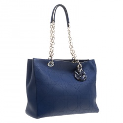 Pre Owned Dior Blue Cannage Leather Large Shopping Tote