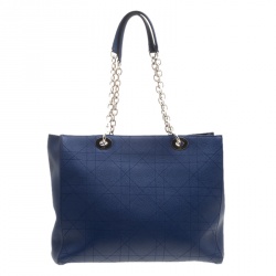 Pre Owned Dior Blue Cannage Leather Large Shopping Tote