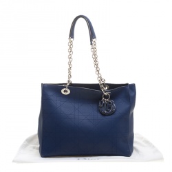 Pre Owned Dior Blue Cannage Leather Large Shopping Tote