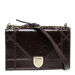 مملوكة مسبقًا Dior Dark Brown Crackled Patent Leather Medium Diorama Shoulder Bag
