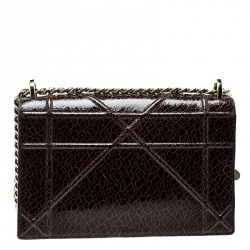 مملوكة مسبقًا Dior Dark Brown Crackled Patent Leather Medium Diorama Shoulder Bag
