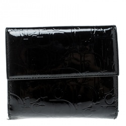 Dior Black Embossed Patent Leather Compact Wallet