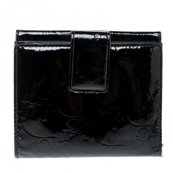 Dior Black Embossed Patent Leather Compact Wallet