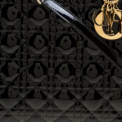 Pre Owned حقيبة ديور ليدي ديور جلد لامع سوداء كبيرة