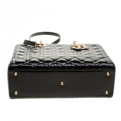 Pre Owned حقيبة ديور ليدي ديور جلد لامع سوداء كبيرة