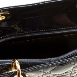 Pre Owned حقيبة ديور ليدي ديور جلد لامع سوداء كبيرة
