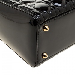 Pre Owned حقيبة ديور ليدي ديور جلد لامع سوداء كبيرة
