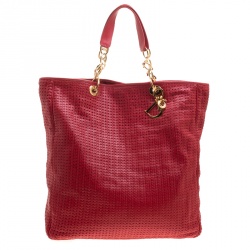 Pre Owned Dior Red Woven Leather Large Soft Lady Dior Tote