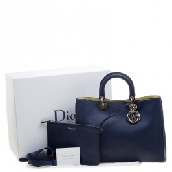 مملوكة مسبقًا Dior Dark Blue Leather Large Diorissimo Shopper Tote