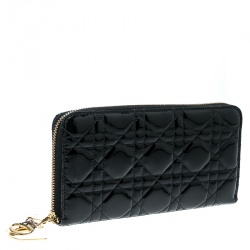 Pre Owned Dior Black Cannage Patent Leather Zippy Wallet
