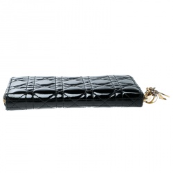 Pre Owned Dior Black Cannage Patent Leather Zippy Wallet