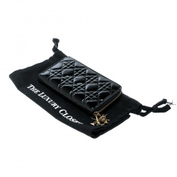 Pre Owned Dior Black Cannage Patent Leather Zippy Wallet