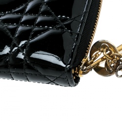 Pre Owned Dior Black Cannage Patent Leather Zippy Wallet
