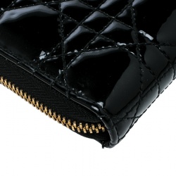 Pre Owned Dior Black Cannage Patent Leather Zippy Wallet